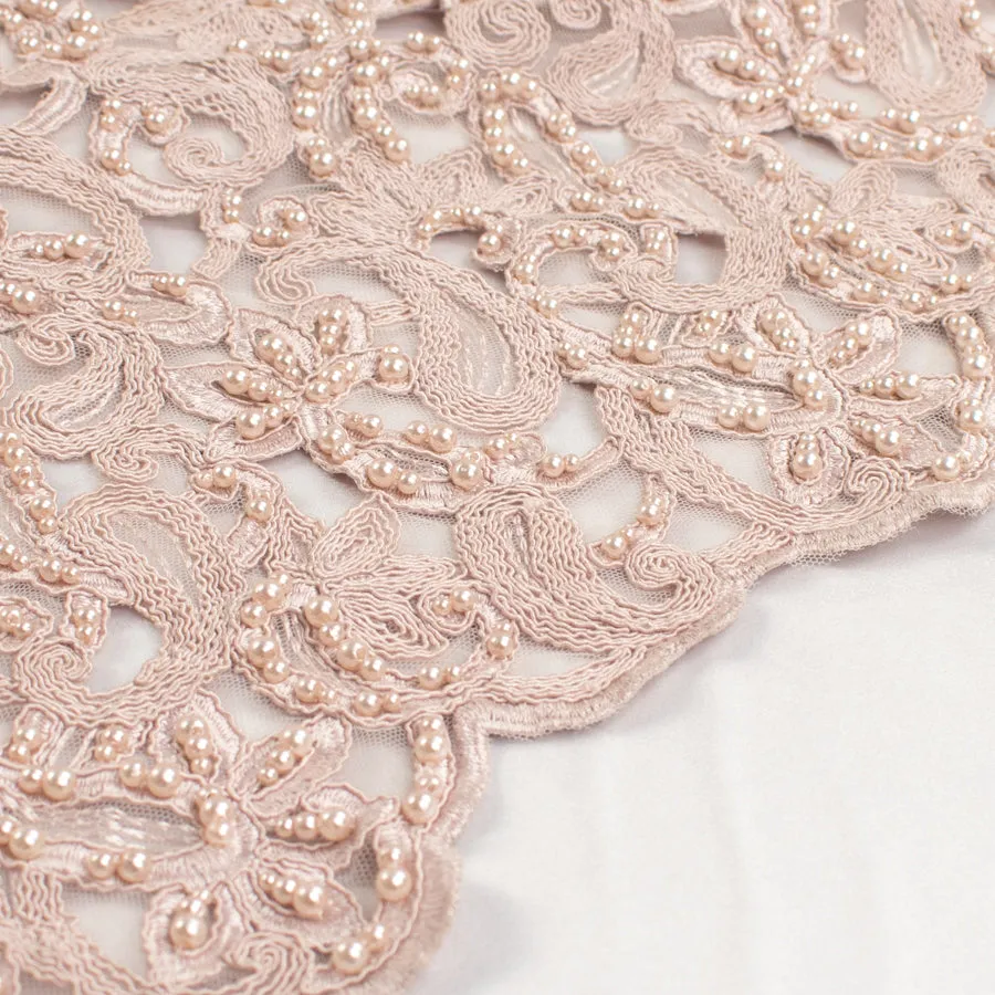 Corded Cutwork Beaded Lace Dusty Pink