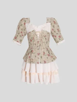 French Vintage Court Printed Dress