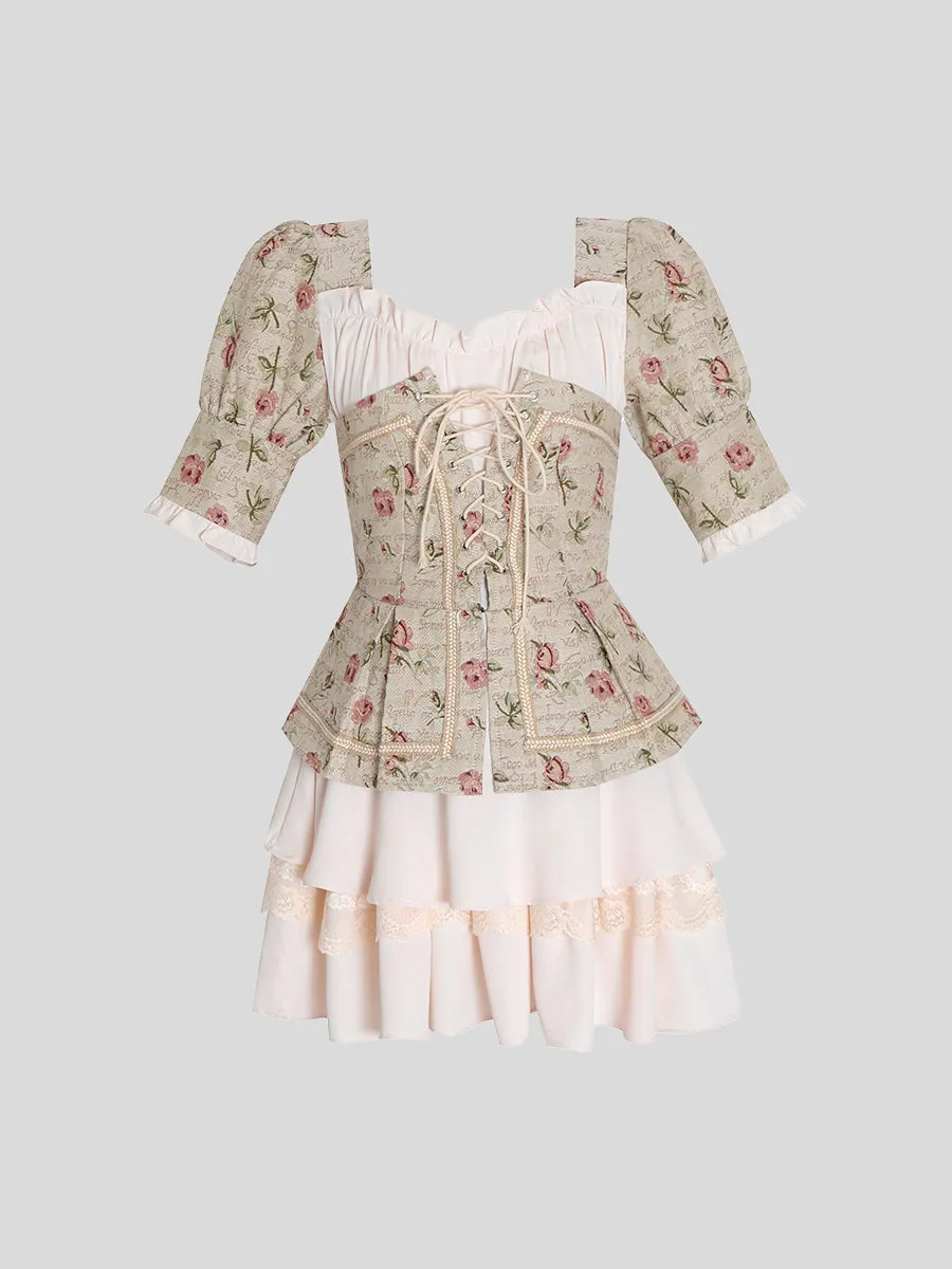 French Vintage Court Printed Dress