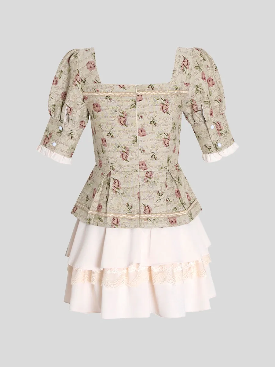 French Vintage Court Printed Dress