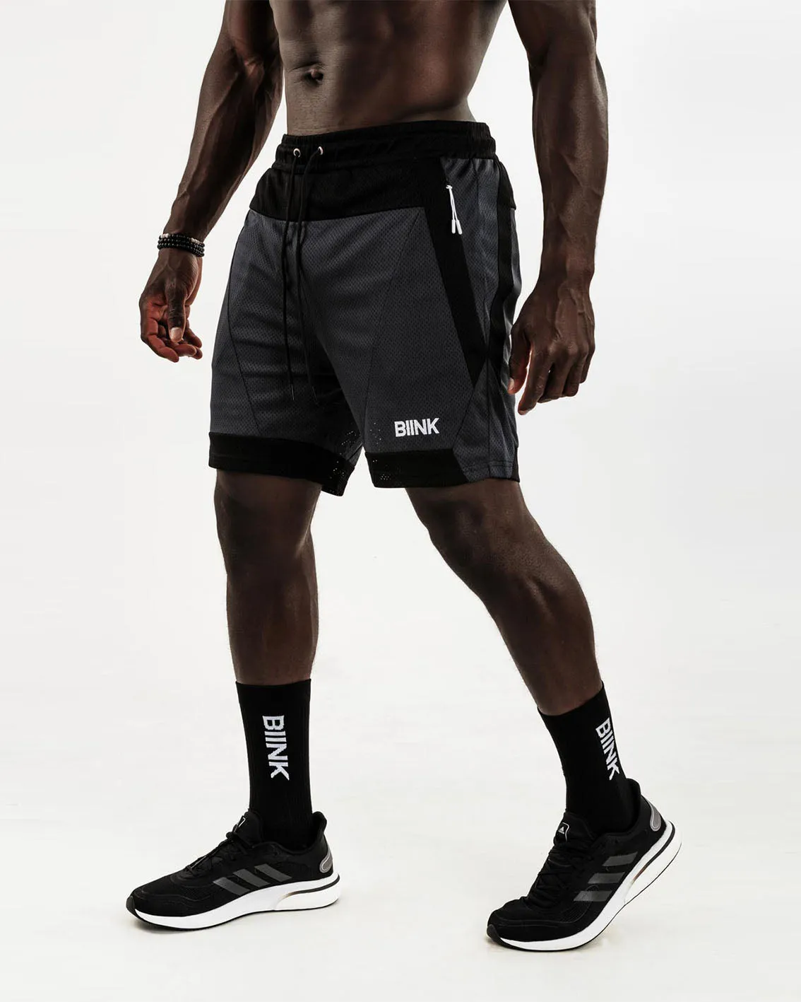 Mesh Panel 2-in-1 Basketball Shorts - Black / Gunmetal