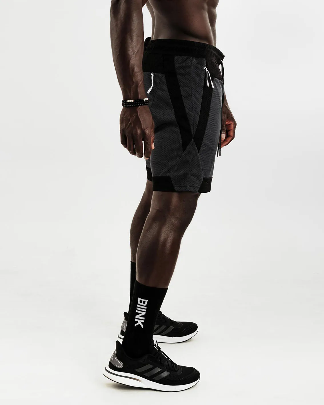 Mesh Panel 2-in-1 Basketball Shorts - Black / Gunmetal