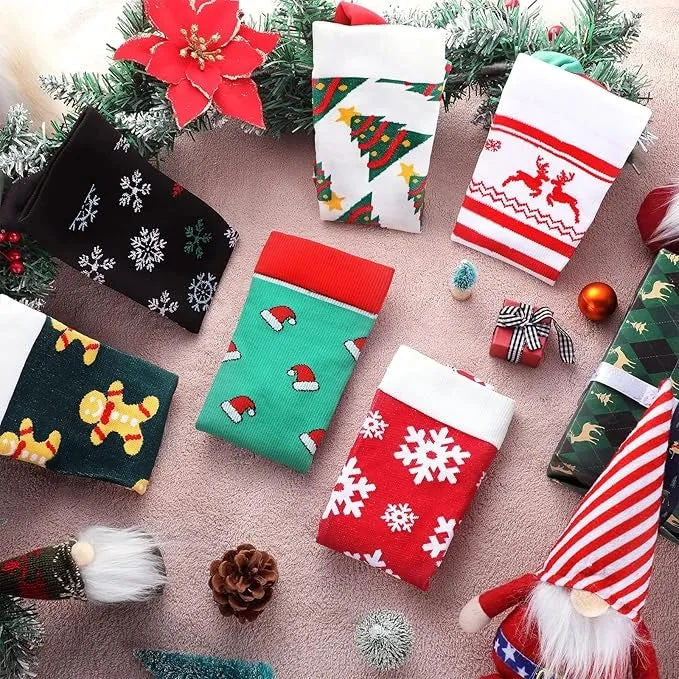 ROYALUCK Christmas Socks Colorful Patterned Winter Compression Socks (6 Pairs) for Women & Men(15-20mmHg)