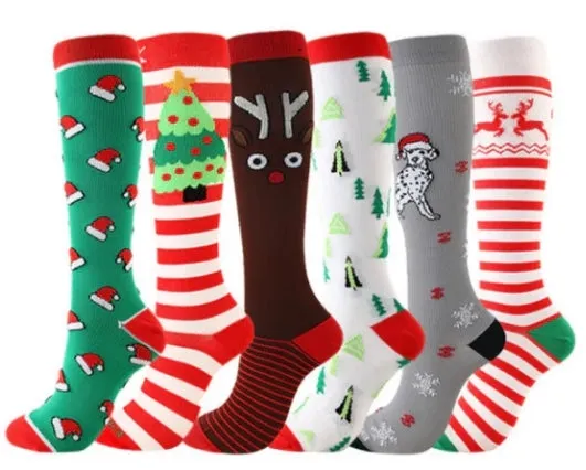 ROYALUCK Christmas Socks Colorful Patterned Winter Compression Socks (6 Pairs) for Women & Men(15-20mmHg)