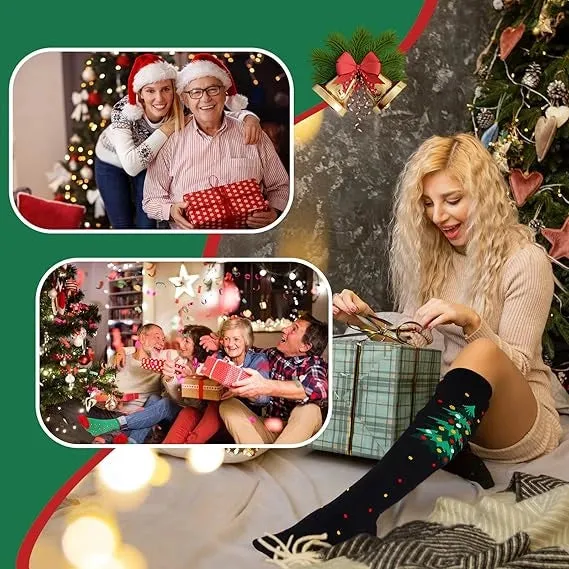 ROYALUCK Christmas Socks Colorful Patterned Winter Compression Socks (6 Pairs) for Women & Men(15-20mmHg)