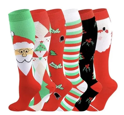 ROYALUCK Christmas Socks Colorful Patterned Winter Compression Socks (6 Pairs) for Women & Men(15-20mmHg)