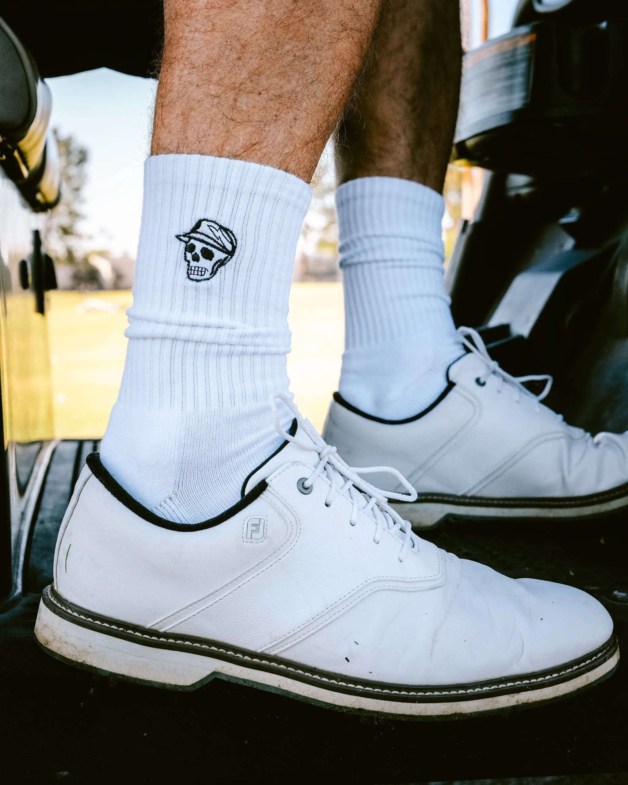 Skull Caddie Crew Sock - White